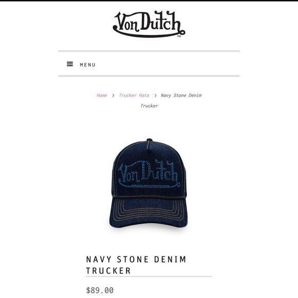 Von Dutch | Navy Stone Denim Trucker Hat NWTs - Picture 4 of 4